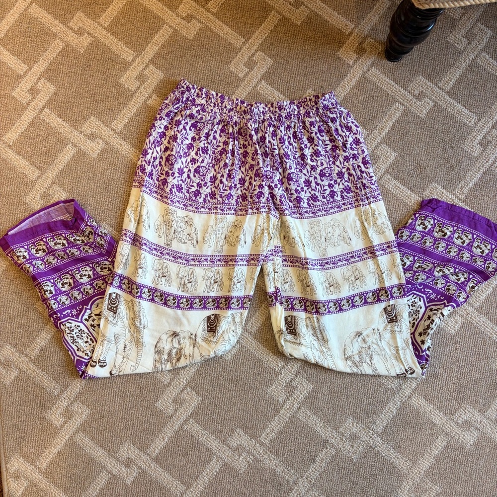 Purple & Cream Printed Ankle Pants